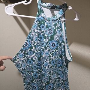 SHEIN Blue and Green Floral Halter Top
